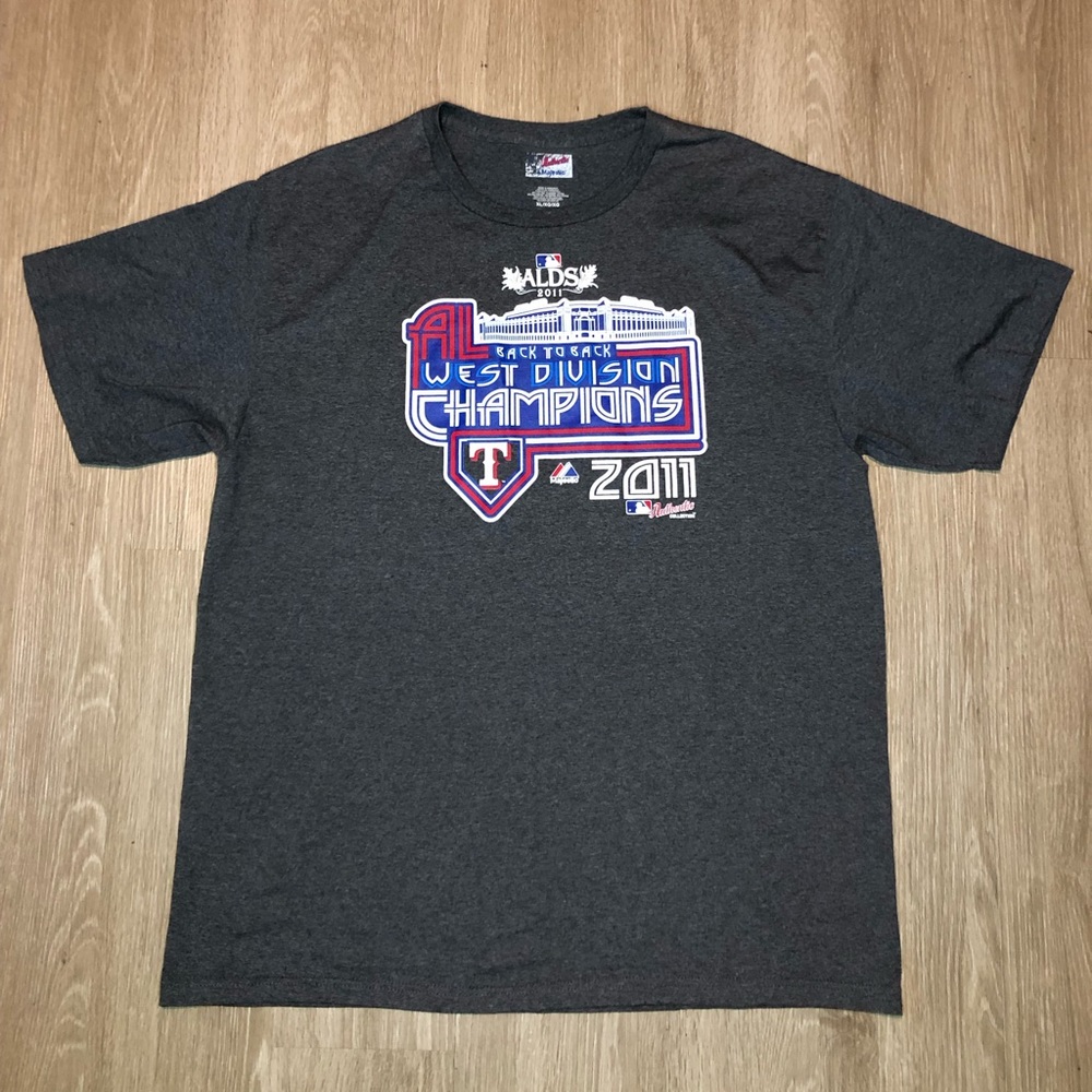 Vintage Texas Rangers Majestic 2011 NLDS West Division Champions T-Shirt Mens XL
